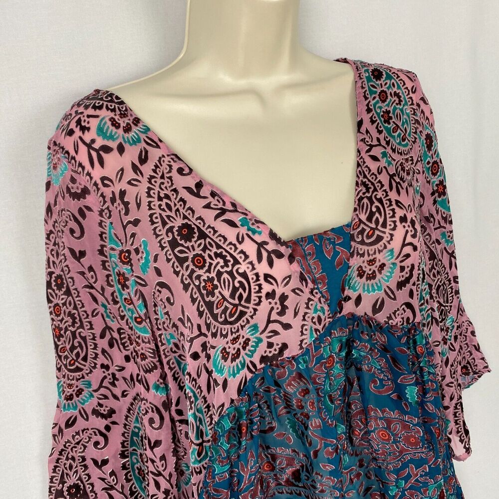 Floreat Anthropologie Top Small Valo Boho Paisley Burnout Bell Sleeve Silk Bld - Picture 2 of 13